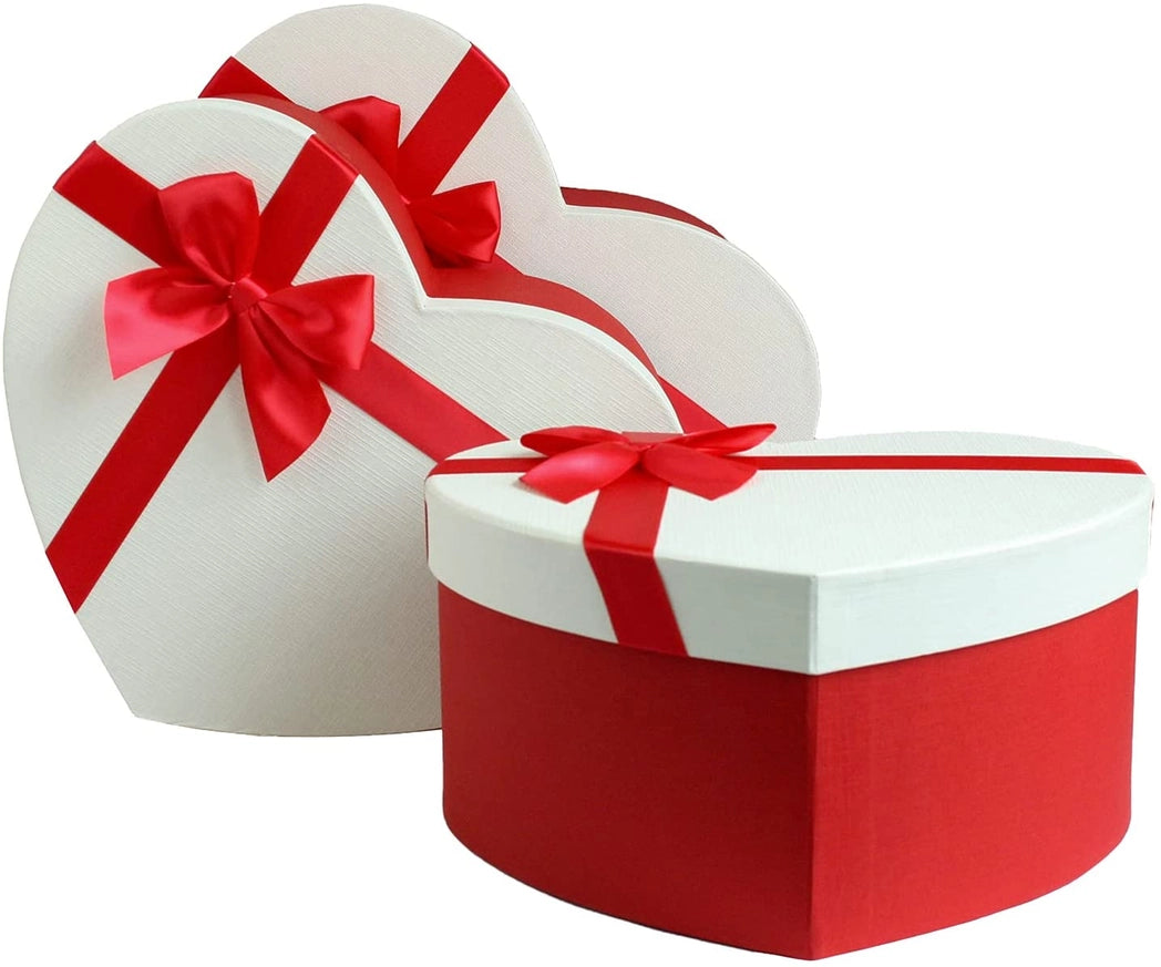 Geschenkbox Herz, weißer Deckel, Satinschleife