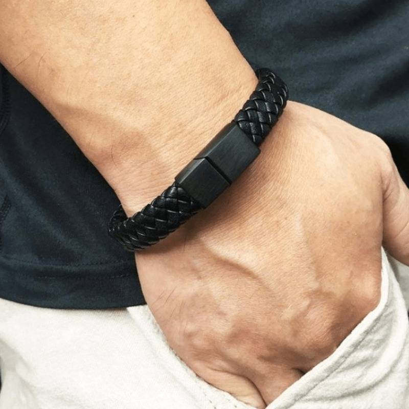 Herren Lederarmband Schwarz