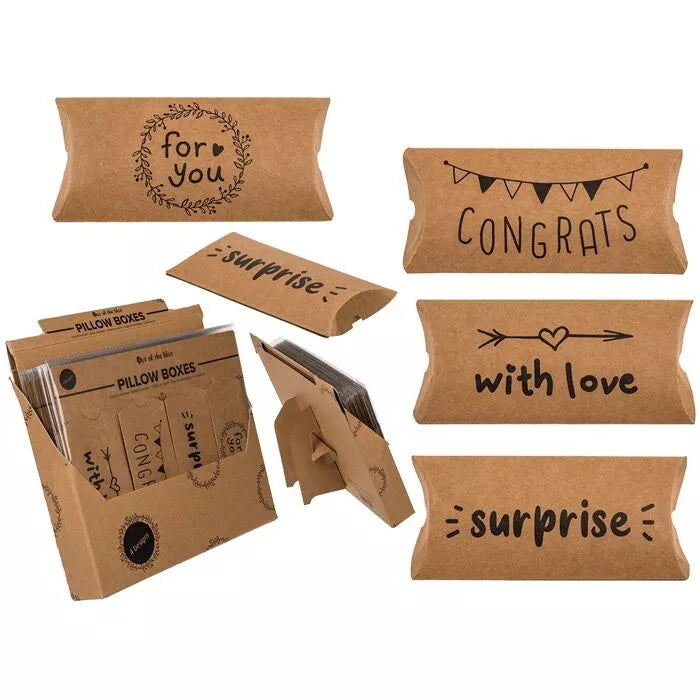 Kraftpapier-Kissenschachteln, For you, Congrats, With love, Surprise
