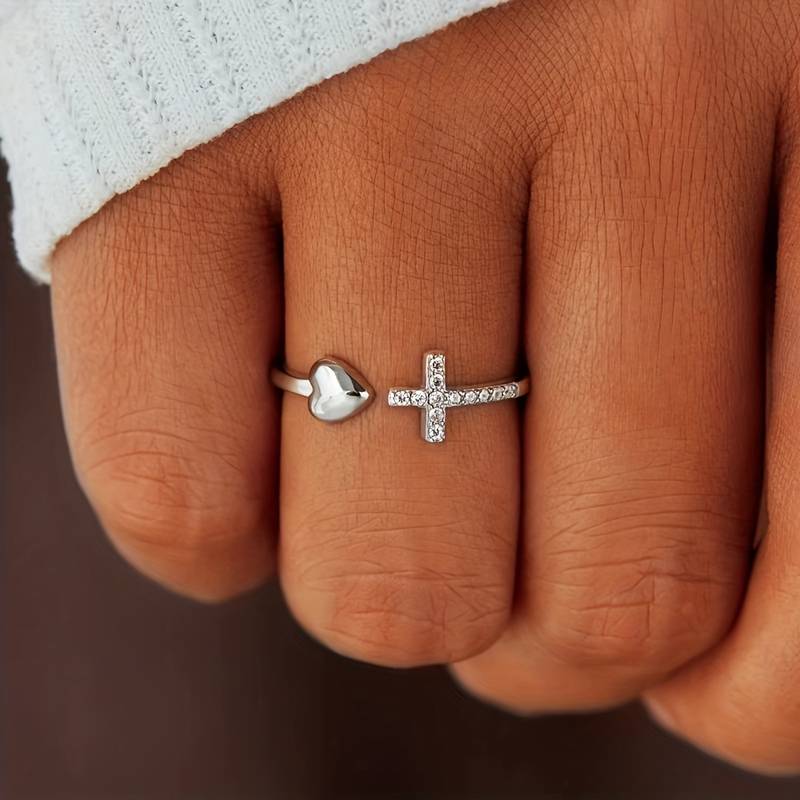 Cuff Ring Herz & Kreuz