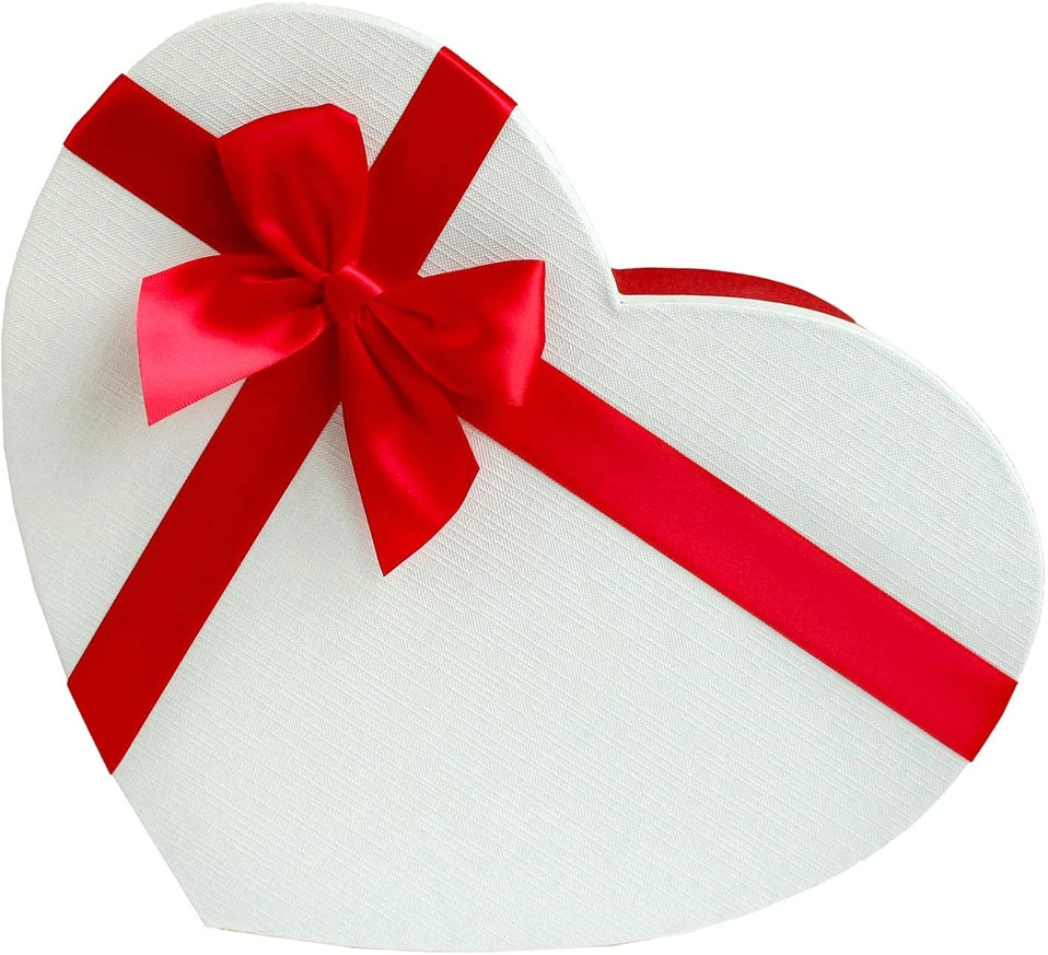 Geschenkbox Herz, weißer Deckel, Satinschleife
